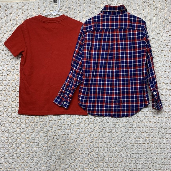 2 Pieces Ralph Lauren Boys Shirts 6 Blue Red Blue & Red Plaid And Shirt Sólid - Picture 11 of 14